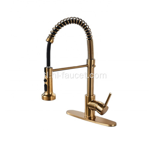 3-hole solid brass kitchen gripo na may drop-down sprayer